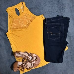 Torrid Mustard Lace Detailed Halter Tank Top Plus